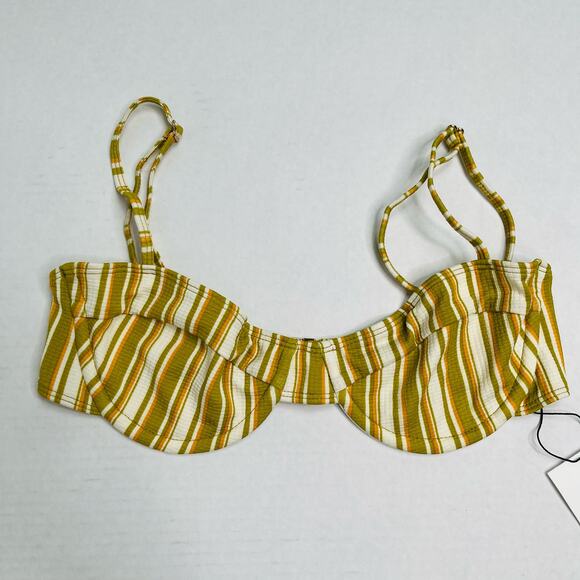 Faithfull the Brand Farrah Bikini Top Temara Multi Green Stripe 6/Medium NWT - Picture 3 of 9